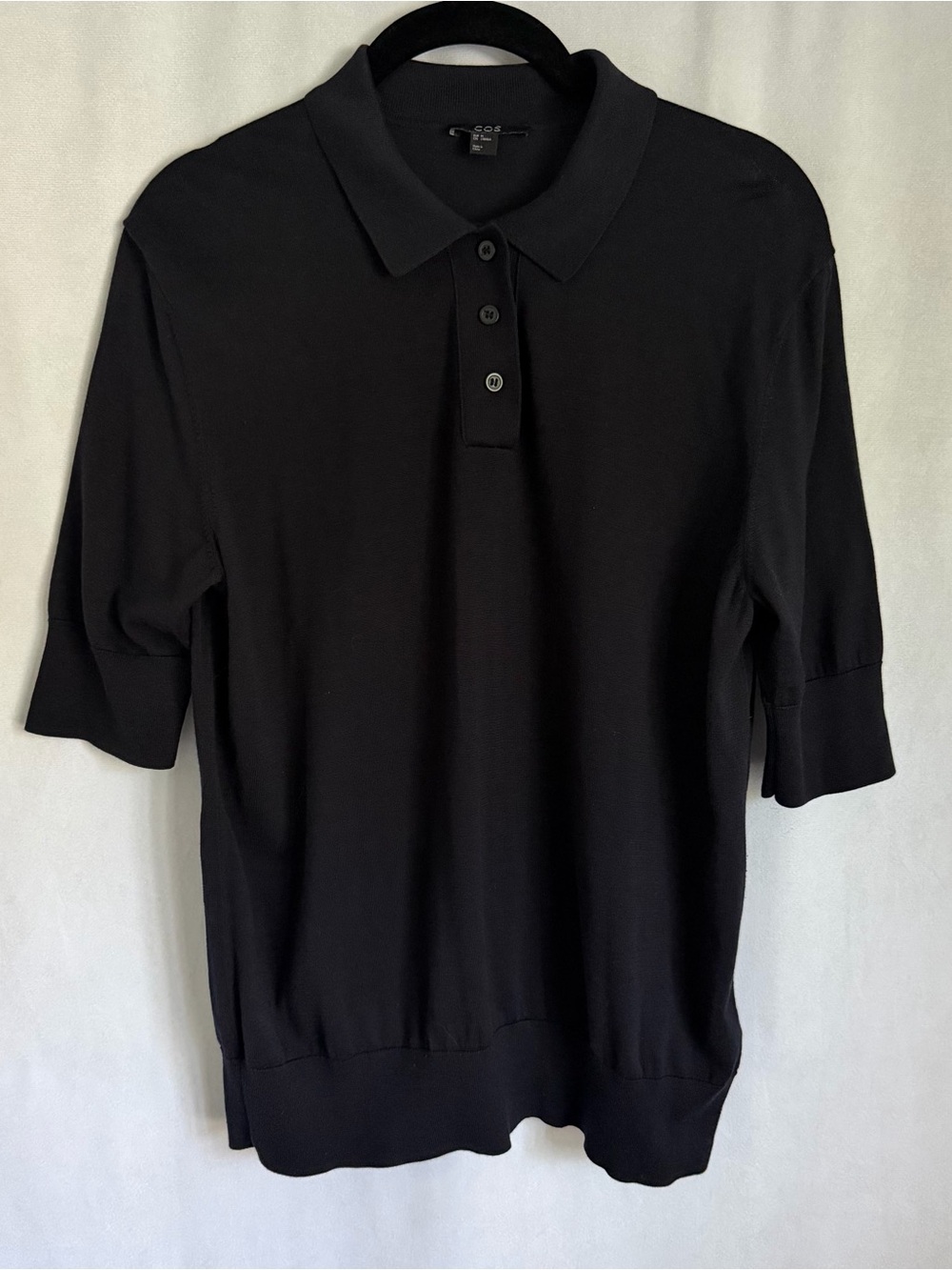 COS Polo Shirt Womens M Silk Cotton Knit Short Sleeve Lightweight Minimalist